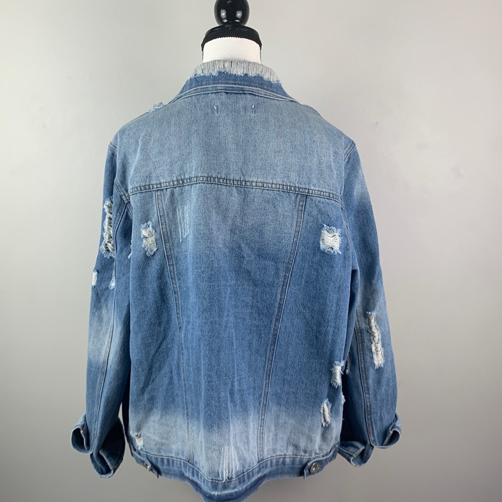 Ci Sono Deconstructed Denim Boyfriend Jacket Intentionally Distressed - Picture 9 of 9